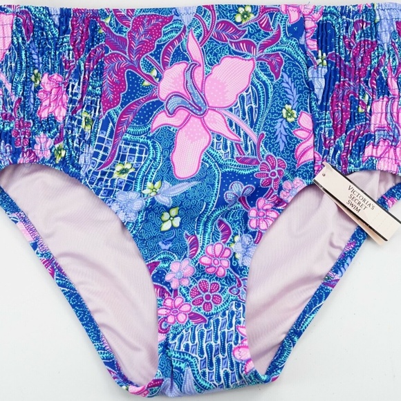 Victoria's Secret Balinese Floral Smocked Cheeky High Waist Swim Bottom - Picture 1 of 2